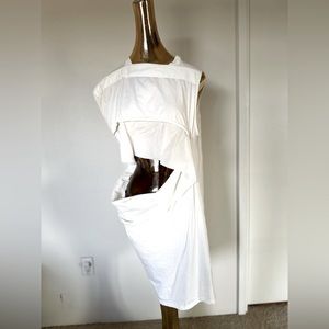 Rick Owens dark shadow cut out tunic dress white asymmetrical medium